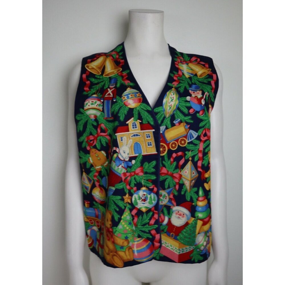 WOMEN'S CHRISTMAS TREE SANTA CLAUS THEMED COTTON VEST - SIZE M - Picture 2 of 5